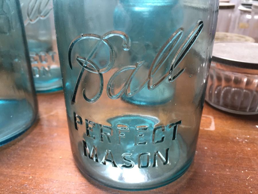 Large Collection of Aqua Blue Ball Perfect Mason Jars, Atlas Mason Jar, Ball Jelly Glass Jars [Photo 21]