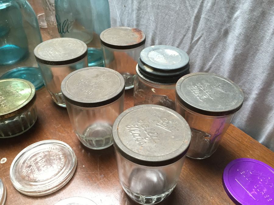 Large Collection of Aqua Blue Ball Perfect Mason Jars, Atlas Mason Jar, Ball Jelly Glass Jars [Photo 11]