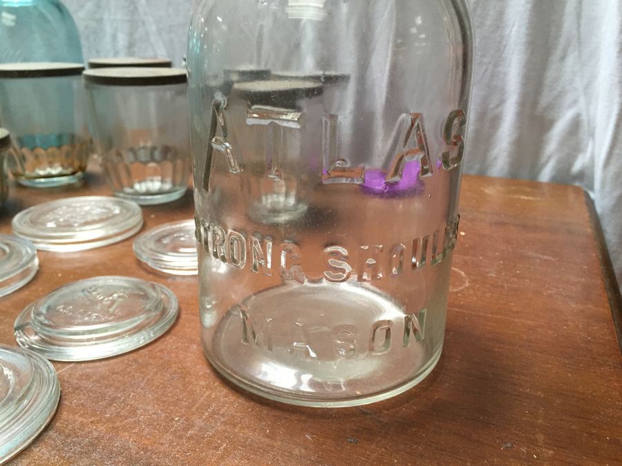 Large Collection of Aqua Blue Ball Perfect Mason Jars, Atlas Mason Jar, Ball Jelly Glass Jars [Photo 16]