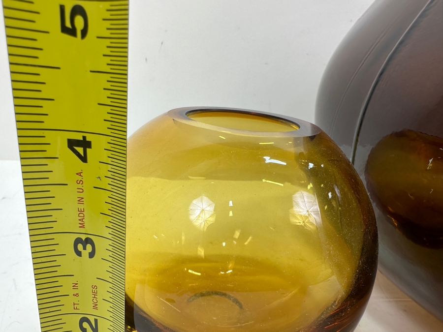 Large Recycled Glass Balloon Vase Made In Spain 14H & Pair Of Yellow Glass Vases 4H [Photo 7]