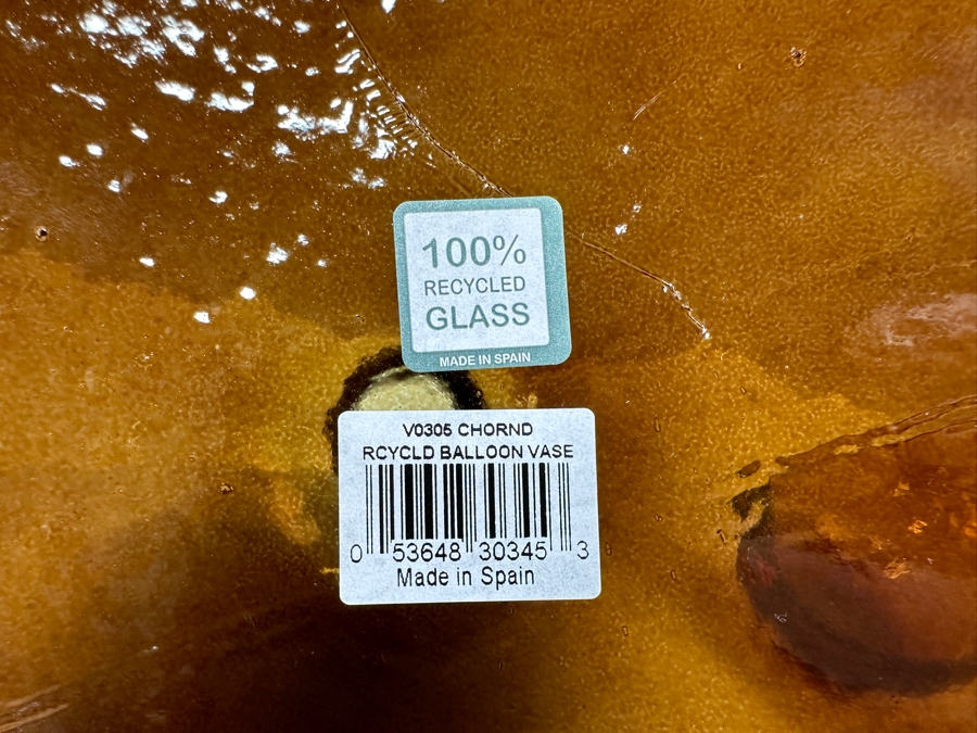 Large Recycled Glass Balloon Vase Made In Spain 14H & Pair Of Yellow Glass Vases 4H [Photo 5]