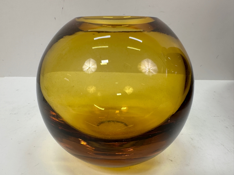 Large Recycled Glass Balloon Vase Made In Spain 14H & Pair Of Yellow Glass Vases 4H [Photo 9]