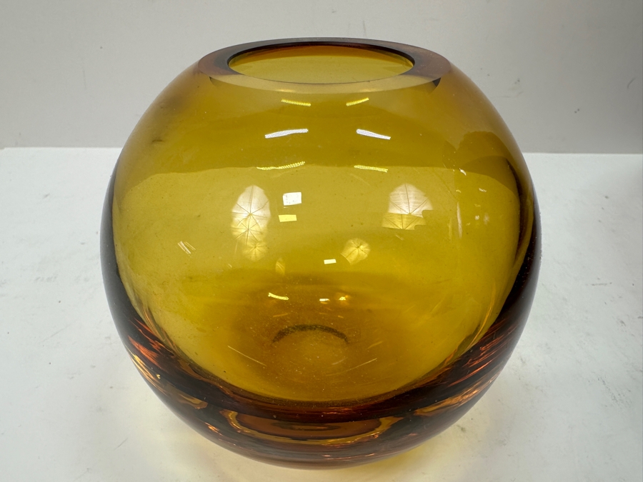 Large Recycled Glass Balloon Vase Made In Spain 14H & Pair Of Yellow Glass Vases 4H [Photo 8]