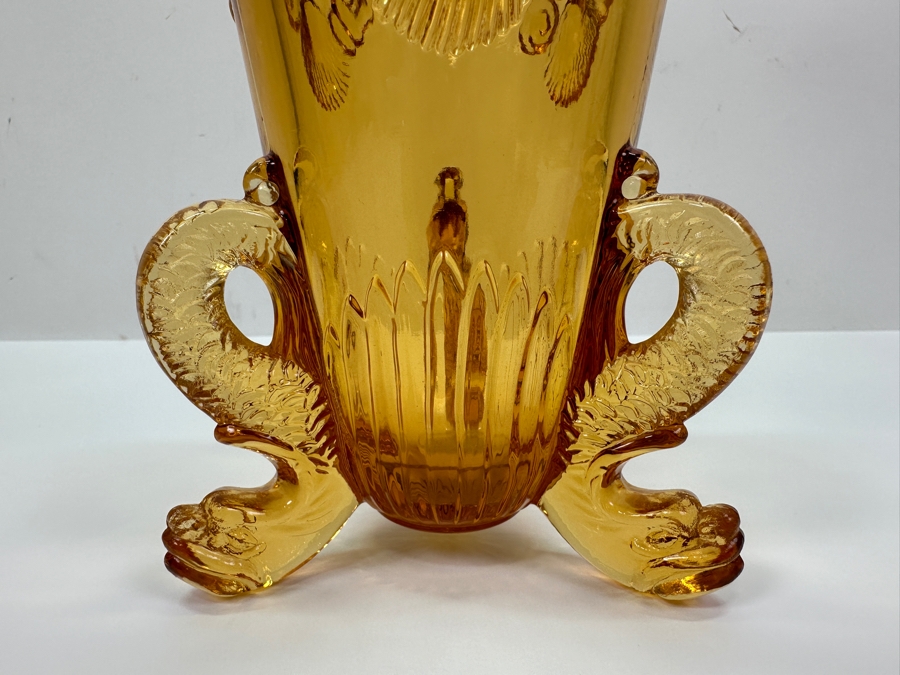 Vintage Westmoreland Glass Argonaut Dolphin Footed Shells Amber Vase 8.5H [Photo 3]