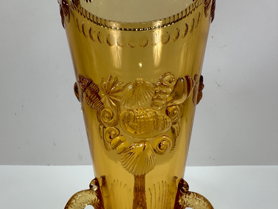 Vintage Westmoreland Glass Argonaut Dolphin Footed Shells Amber Vase 8.5H [Photo 4]