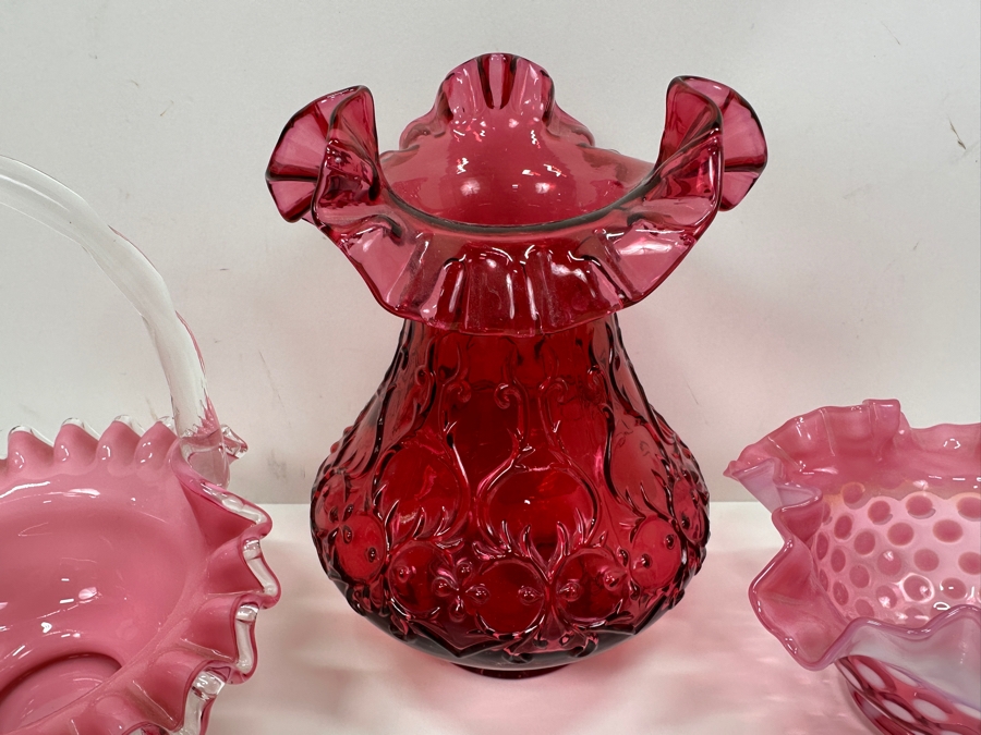 (3) Vintage Fenton Glass: Basket, Vase 7.5H & Bowl [Photo 6]
