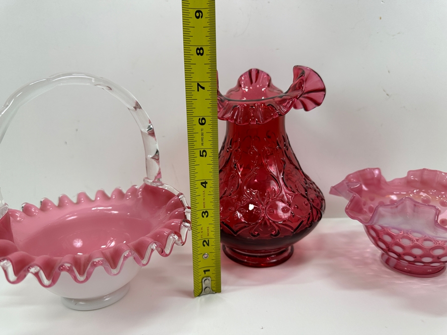 (3) Vintage Fenton Glass: Basket, Vase 7.5H & Bowl [Photo 8]
