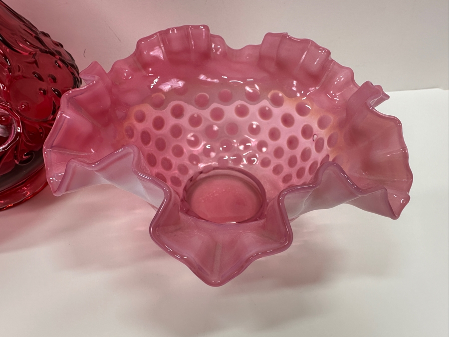 (3) Vintage Fenton Glass: Basket, Vase 7.5H & Bowl [Photo 4]