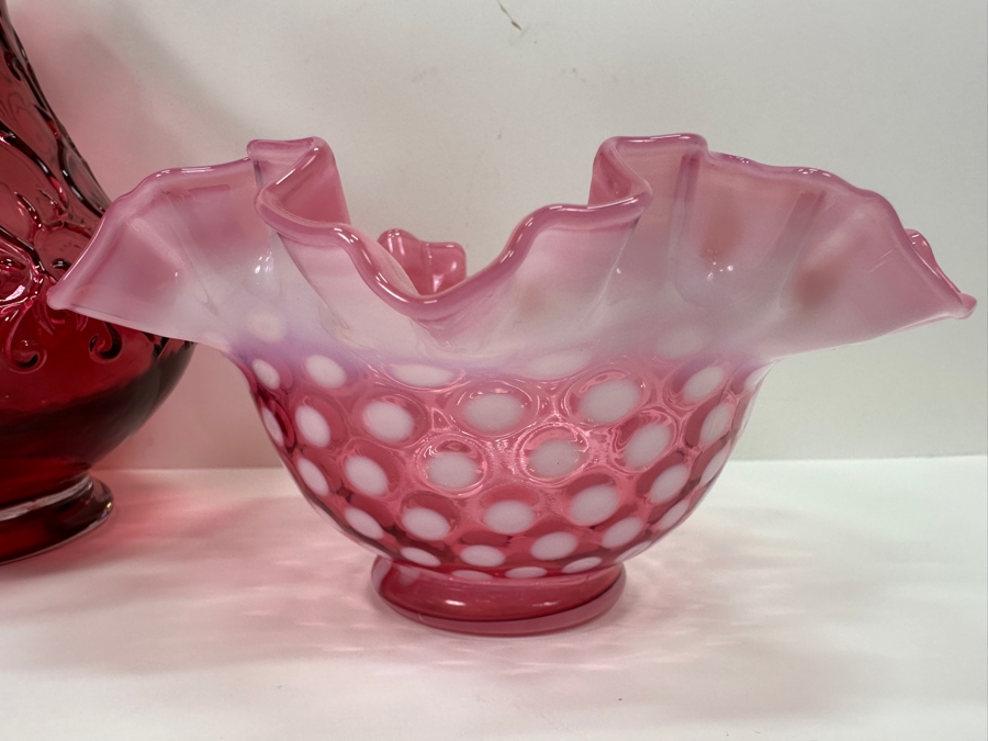 (3) Vintage Fenton Glass: Basket, Vase 7.5H & Bowl [Photo 3]