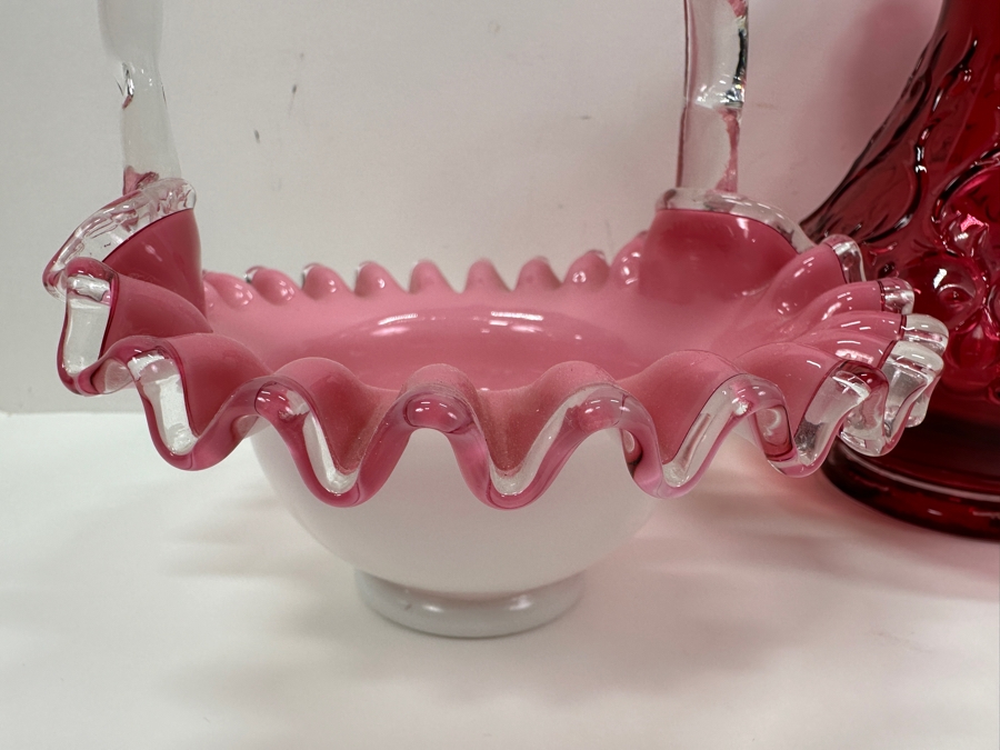 (3) Vintage Fenton Glass: Basket, Vase 7.5H & Bowl [Photo 5]