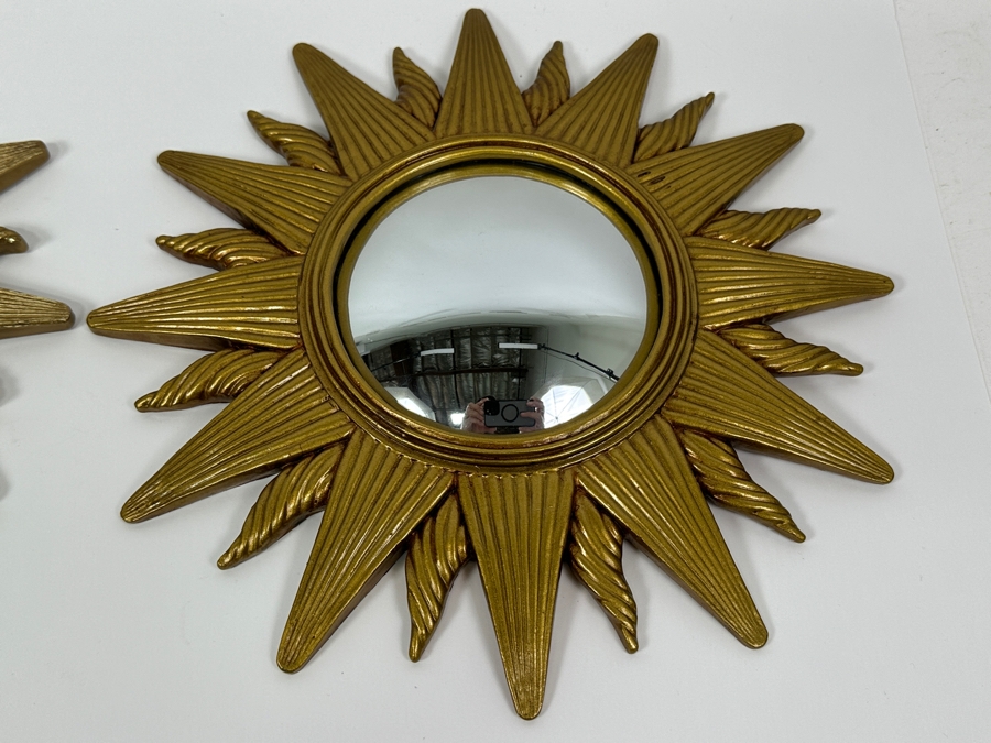 Pair Mid-Century Modern Style Sunburst Gold Convex Mirror 12W [Photo 2]