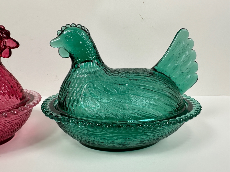 Pair Of Vintage Indiana Glass Hens On Nests [Photo 2]