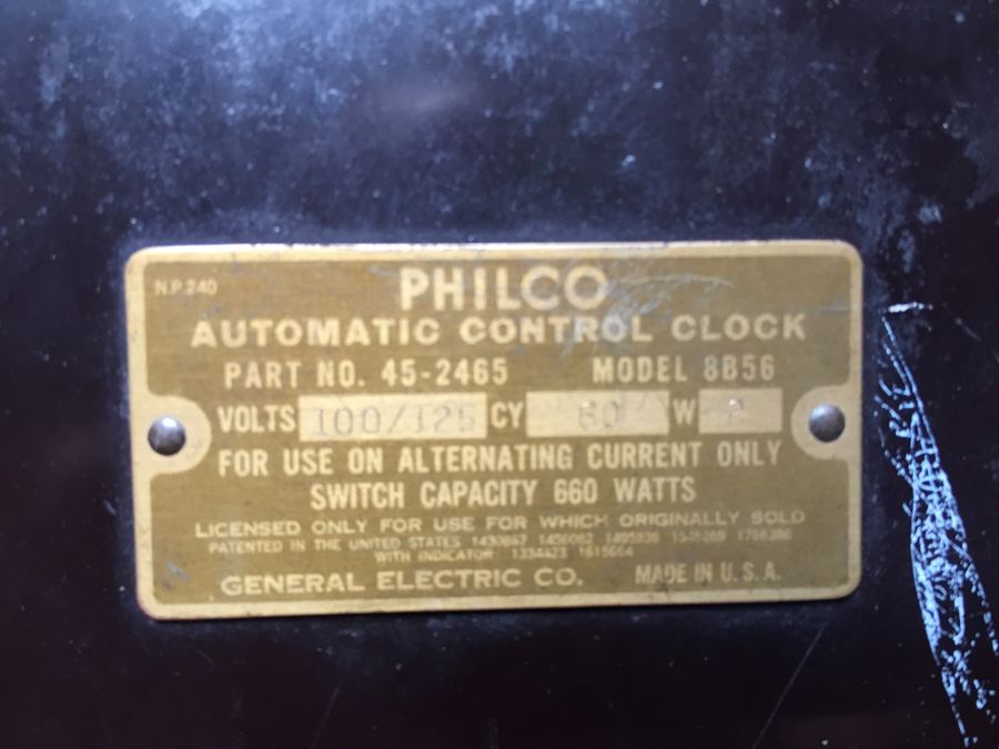 PHILCO Automatic Control Clock Model 8B56 General Electric Co. Working [Photo 13]
