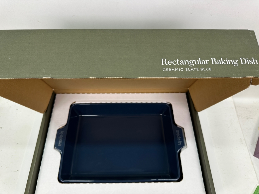 New Rectangular Ceramic Slate Blue Baking Dish By Made In Cookware 17W [Photo 2]