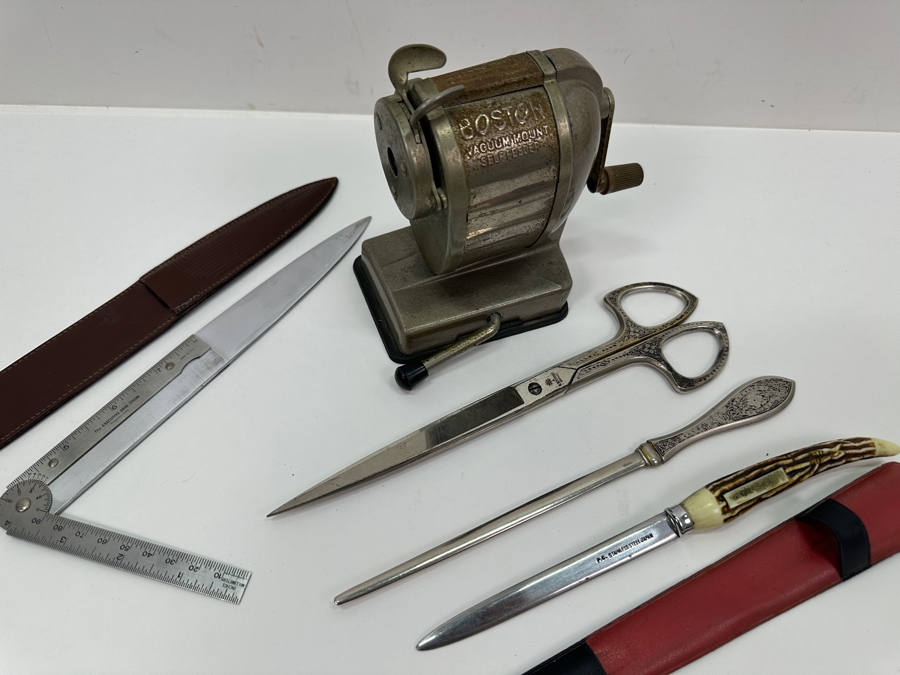 Vintage BOSTON Mechanical Pencil Sharpener, H. Boker & Co. German Scissor / Letter Opener Set, Letter Opener & The Executive Desk Chum [Photo 2]