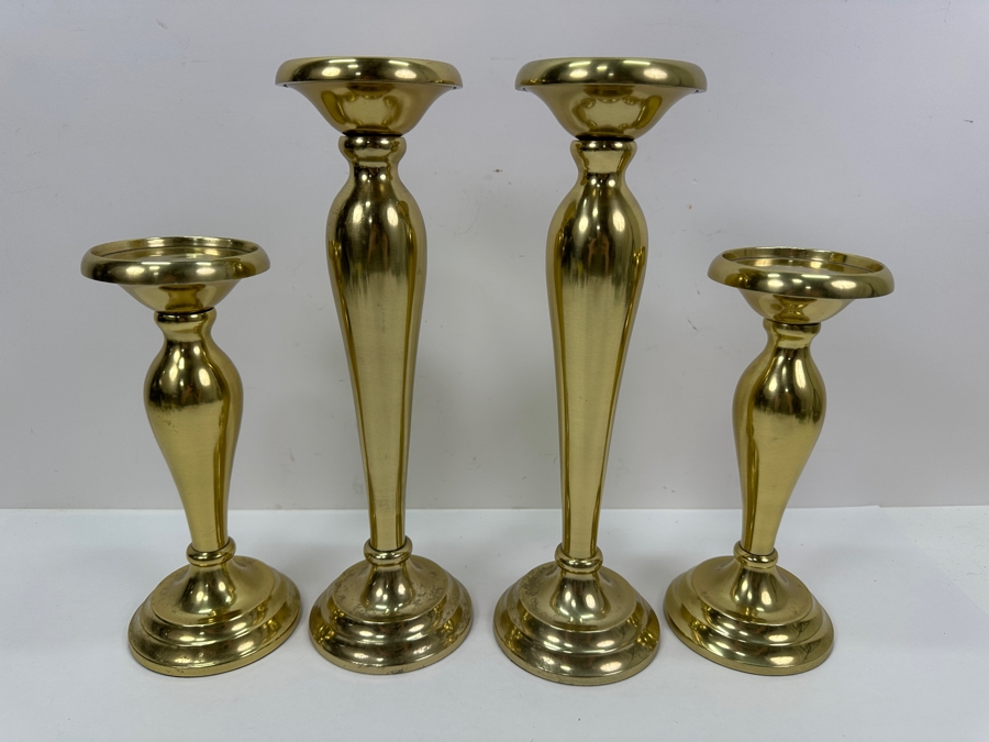 Pair Of Four Gold Tone Candle Holders 10'H & 13'H [Photo 2]