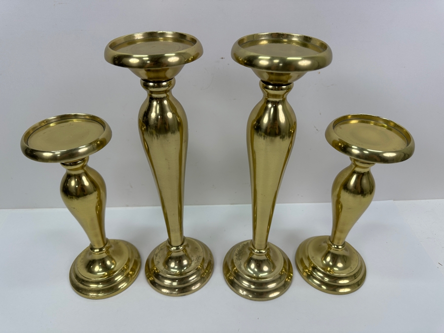 Pair Of Four Gold Tone Candle Holders 10'H & 13'H [Photo 3]
