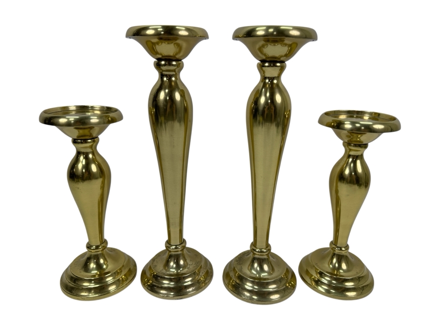 Pair Of Four Gold Tone Candle Holders 10'H & 13'H [Photo 1]
