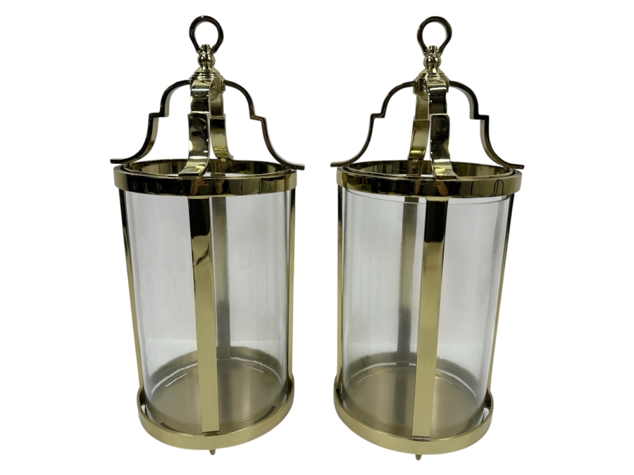 Pair Of New Frontgate Gold Tone Hanging Lanterns 15.5H [Photo 1]