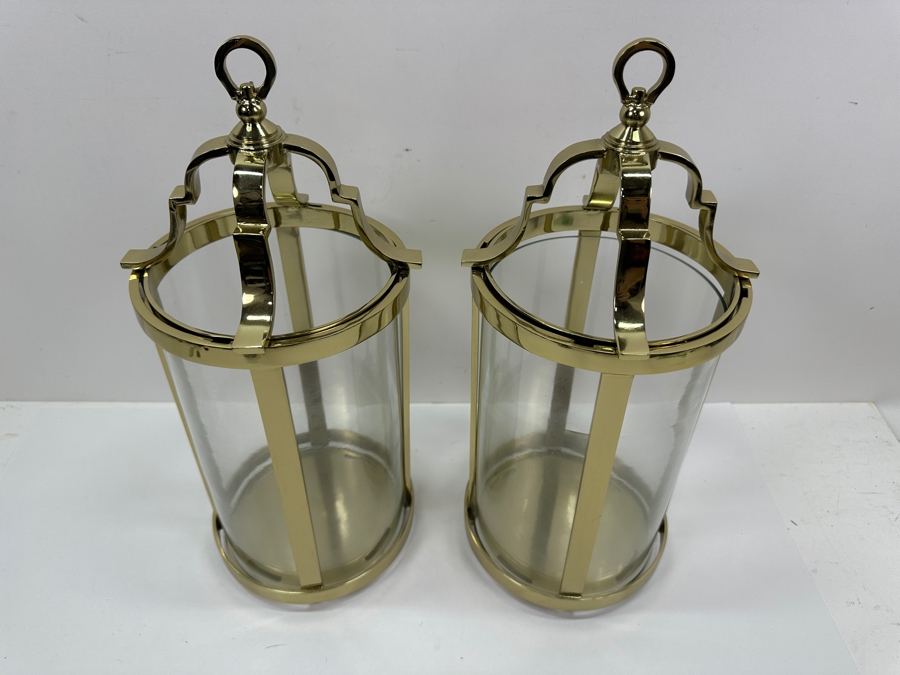 Pair Of New Frontgate Gold Tone Hanging Lanterns 15.5H [Photo 3]
