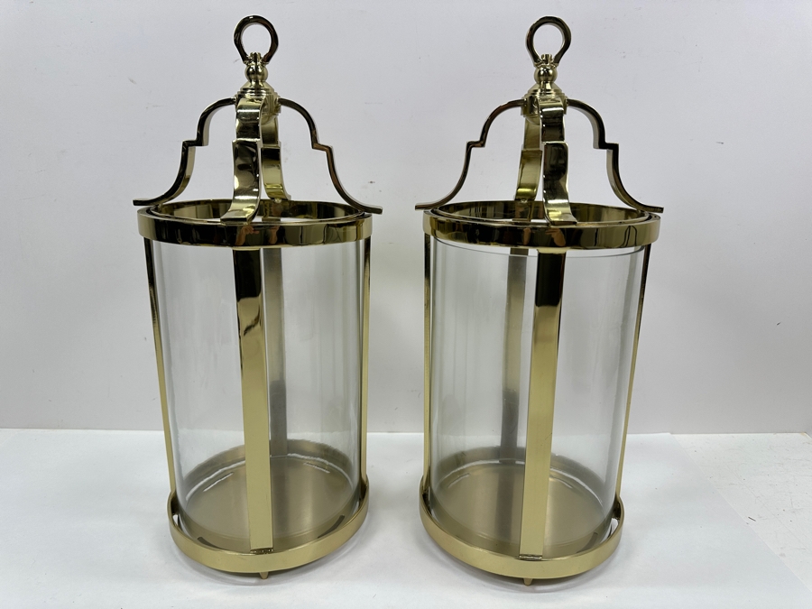 Pair Of New Frontgate Gold Tone Hanging Lanterns 15.5H [Photo 2]