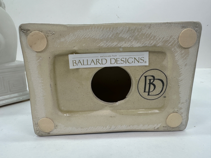 Pair Of Ballard Designs White Ceramic Foo Dog Sculptures 10.25'H [Photo 7]
