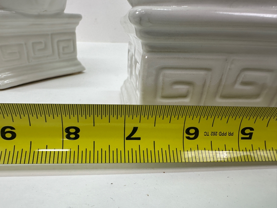 Pair Of Ballard Designs White Ceramic Foo Dog Sculptures 10.25'H [Photo 8]