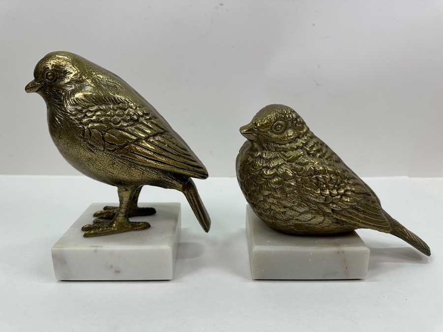 Pair Of Metal Bird Sculptures On Marble Bases 6'H & 8'H [Photo 3]