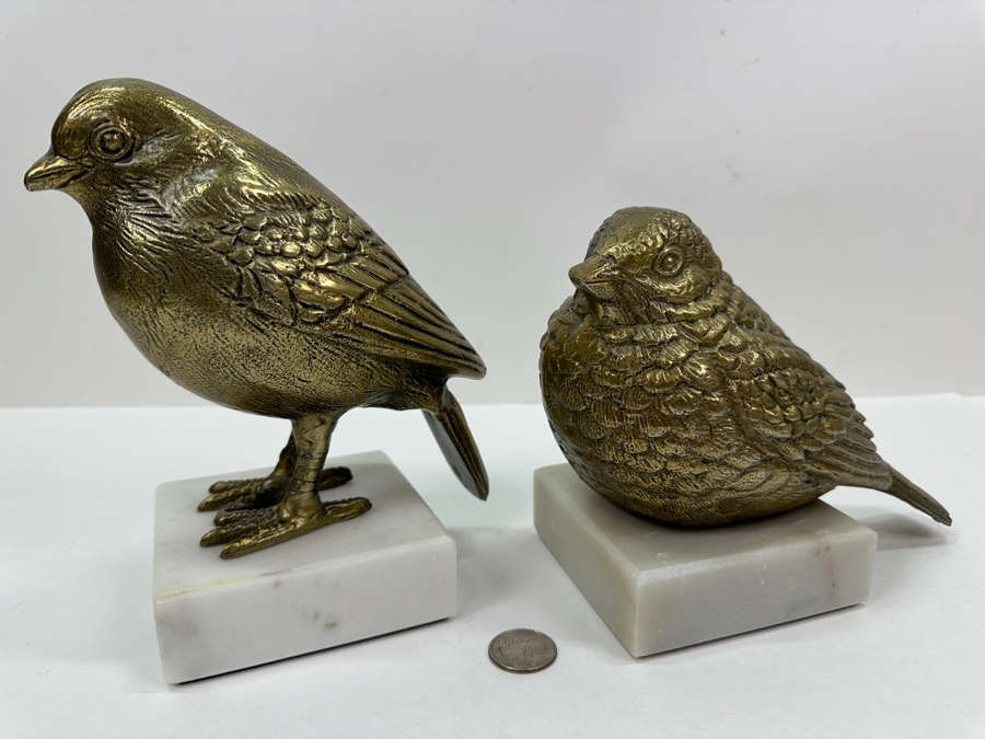 Pair Of Metal Bird Sculptures On Marble Bases 6'H & 8'H [Photo 2]