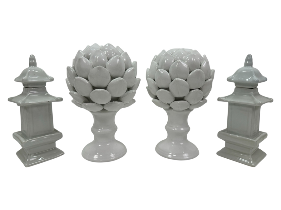 (4) White Decorative Ceramic Decor 8.5'H [Photo 1]