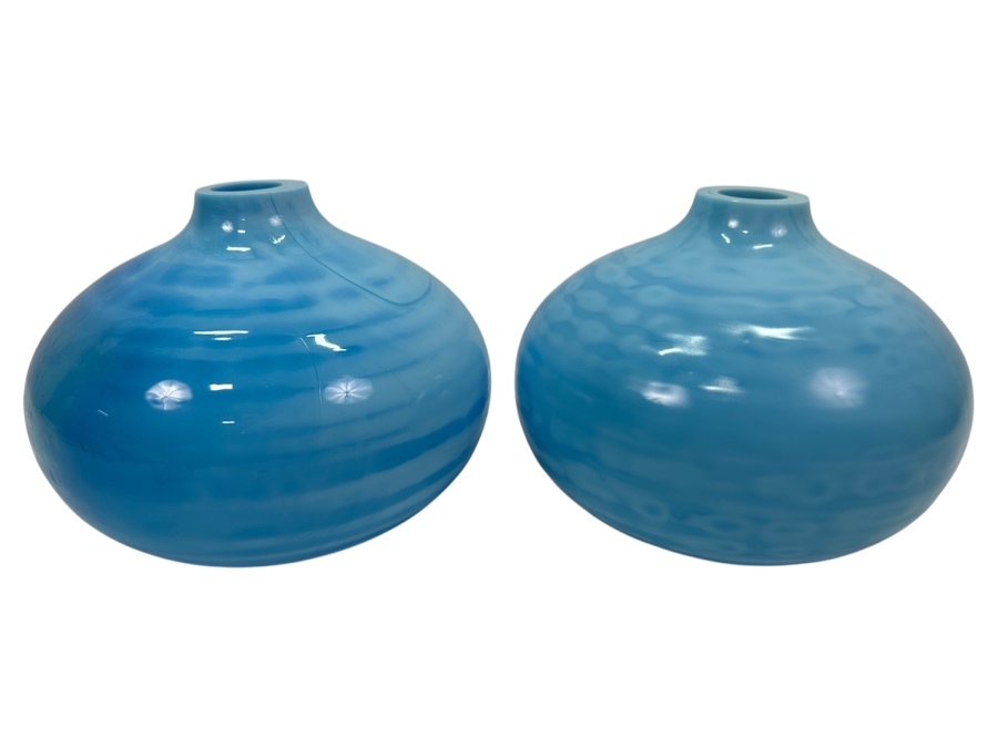 Pair Of Frontgate Blue Glass Vases Made In India 6'H [Photo 1]
