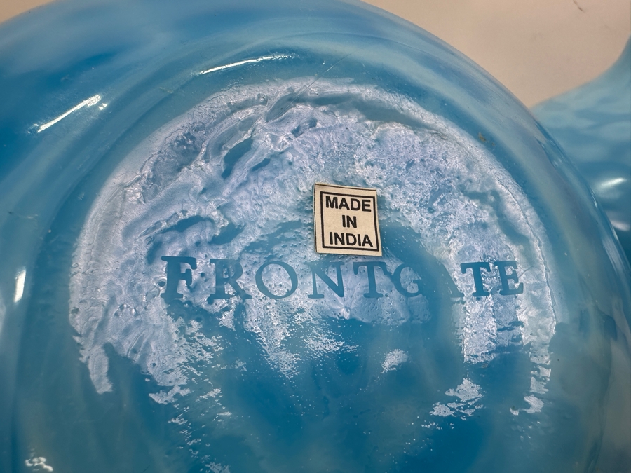 Pair Of Frontgate Blue Glass Vases Made In India 6'H [Photo 4]