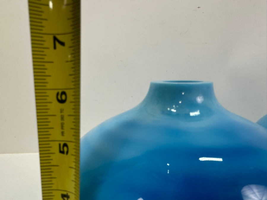 Pair Of Frontgate Blue Glass Vases Made In India 6'H [Photo 5]