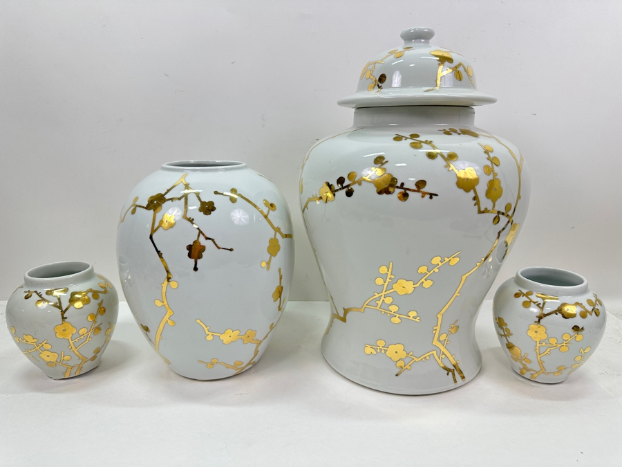 (4) Frontgate Jars With Gilded Blossoms 5.5'H To 16'H [Photo 2]