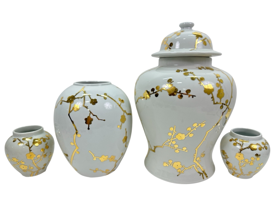 (4) Frontgate Jars With Gilded Blossoms 5.5'H To 16'H [Photo 1]