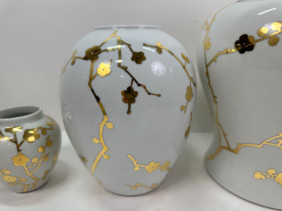 (4) Frontgate Jars With Gilded Blossoms 5.5'H To 16'H [Photo 4]