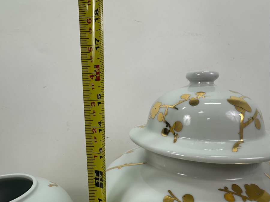 (4) Frontgate Jars With Gilded Blossoms 5.5'H To 16'H [Photo 9]