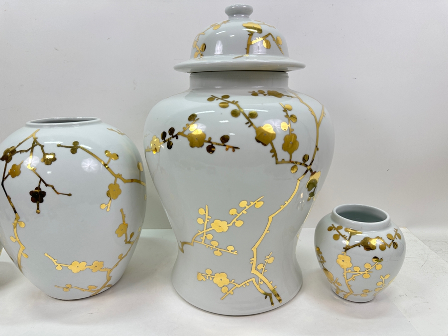 (4) Frontgate Jars With Gilded Blossoms 5.5'H To 16'H [Photo 3]