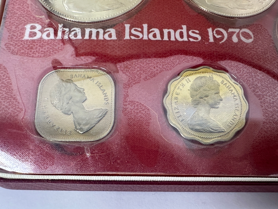 Vintage 1970 Bahamas 9-Coin Proof Set Struck By The Franklin Mint Featuring Four Silver Coins Weighing 2.873 Troy Ounces [Photo 8]