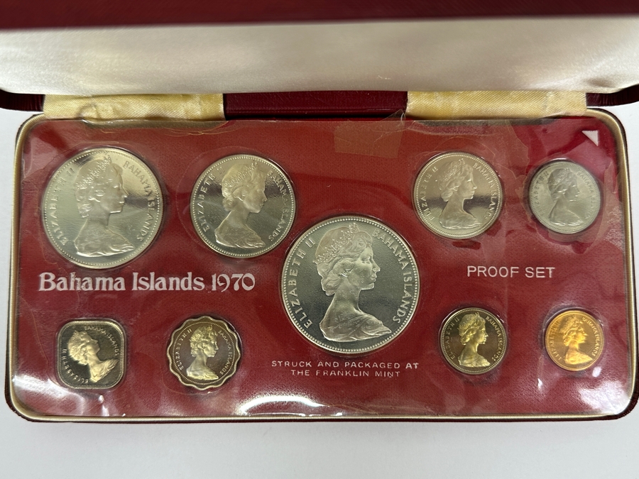 Vintage 1970 Bahamas 9-Coin Proof Set Struck By The Franklin Mint Featuring Four Silver Coins Weighing 2.873 Troy Ounces [Photo 10]