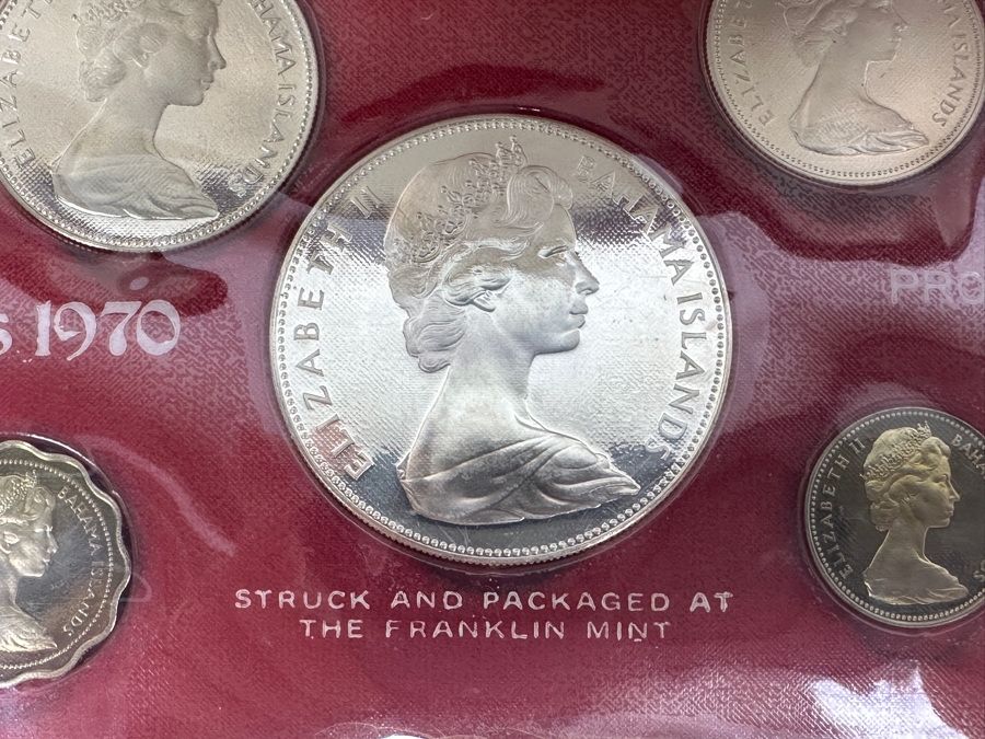 Vintage 1970 Bahamas 9-Coin Proof Set Struck By The Franklin Mint Featuring Four Silver Coins Weighing 2.873 Troy Ounces [Photo 4]