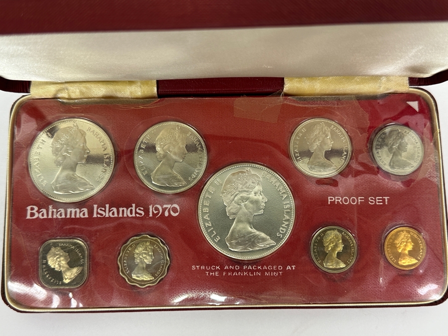 Vintage 1970 Bahamas 9-Coin Proof Set Struck By The Franklin Mint Featuring Four Silver Coins Weighing 2.873 Troy Ounces [Photo 3]
