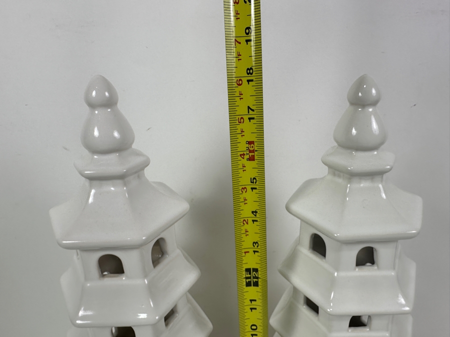 Pair Of White Ceramic Pagoda Sculptures 18H [Photo 4]