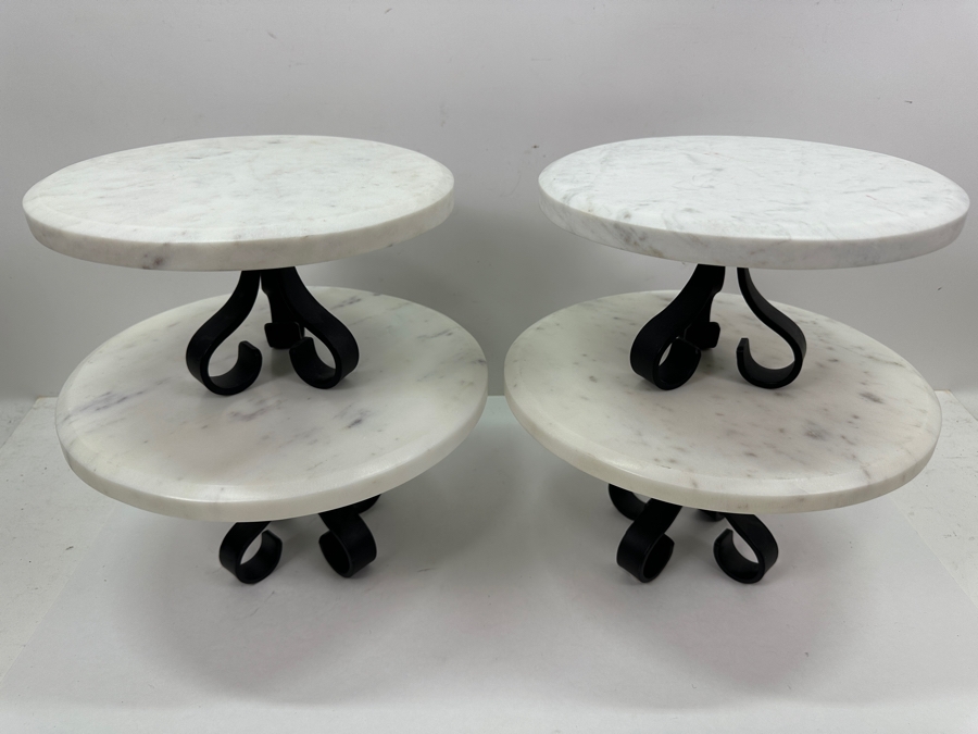 (4) Marble Pedestal Stands With Metal Bases: (2) 12”W & (2) 10”W [Photo 2]