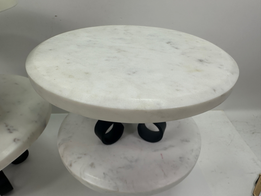 (4) Marble Pedestal Stands With Metal Bases: (2) 12”W & (2) 10”W [Photo 3]