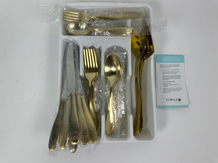 New Towle Living Gold Tone Stainless Steel Flatware Set Approximate Service For 8 [Photo 2]
