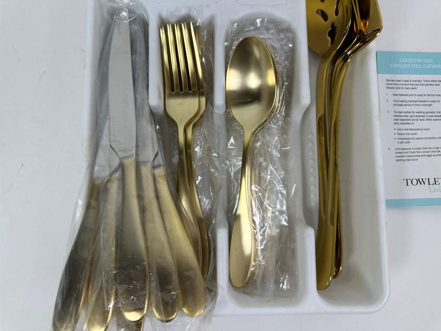 New Towle Living Gold Tone Stainless Steel Flatware Set Approximate Service For 8 [Photo 3]