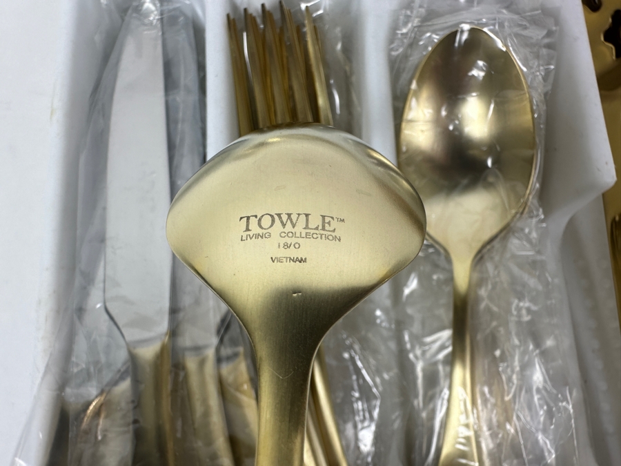 New Towle Living Gold Tone Stainless Steel Flatware Set Approximate Service For 8 [Photo 7]