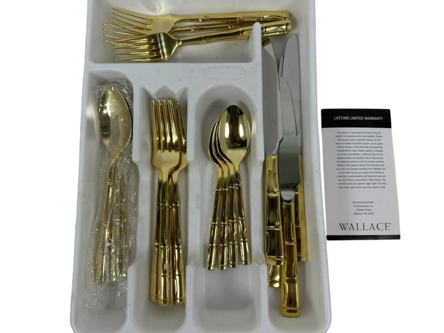 New Wallace Gold Tone Faux Bamboo Stainless Steel Flatware Set Approximate Service For 4
