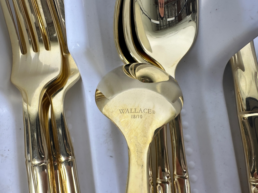 New Wallace Gold Tone Faux Bamboo Stainless Steel Flatware Set Approximate Service For 4 [Photo 5]